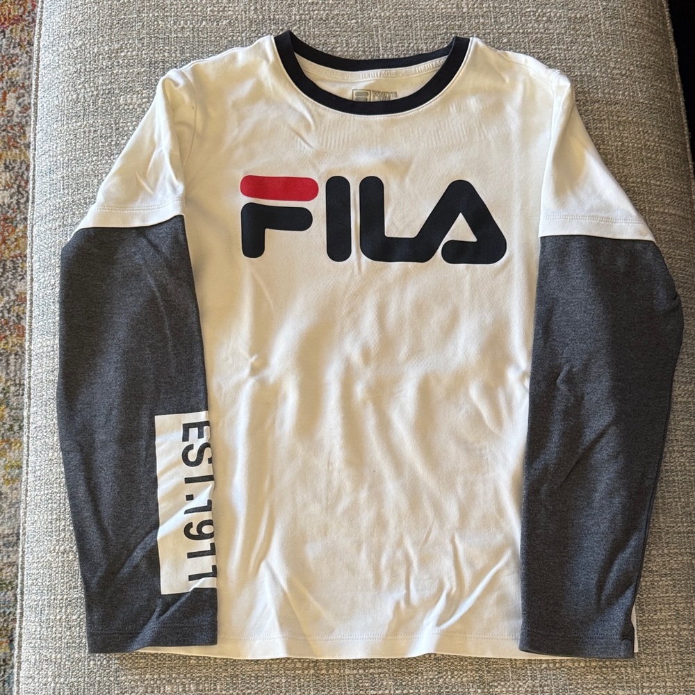 Fila Kids White and Gray Long Sleeve Tee